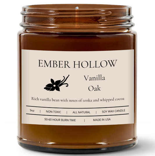 Vanilla Oak – Hand-Poured 100% Soy Wax Candle (Home Collection)